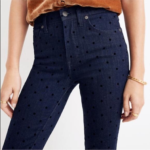 MADEWELL 9" High-Rise Skinny Jeans Flocked Dots Edition Women's 28 dark indigo - Picture 15 of 15